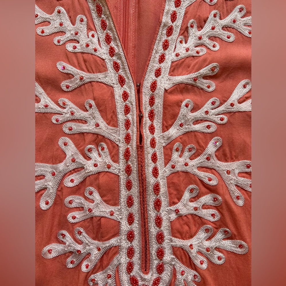 Sulu Collection Coral Embroidered Shift Dress Beaded Trim Size L - Picture 4 of 7